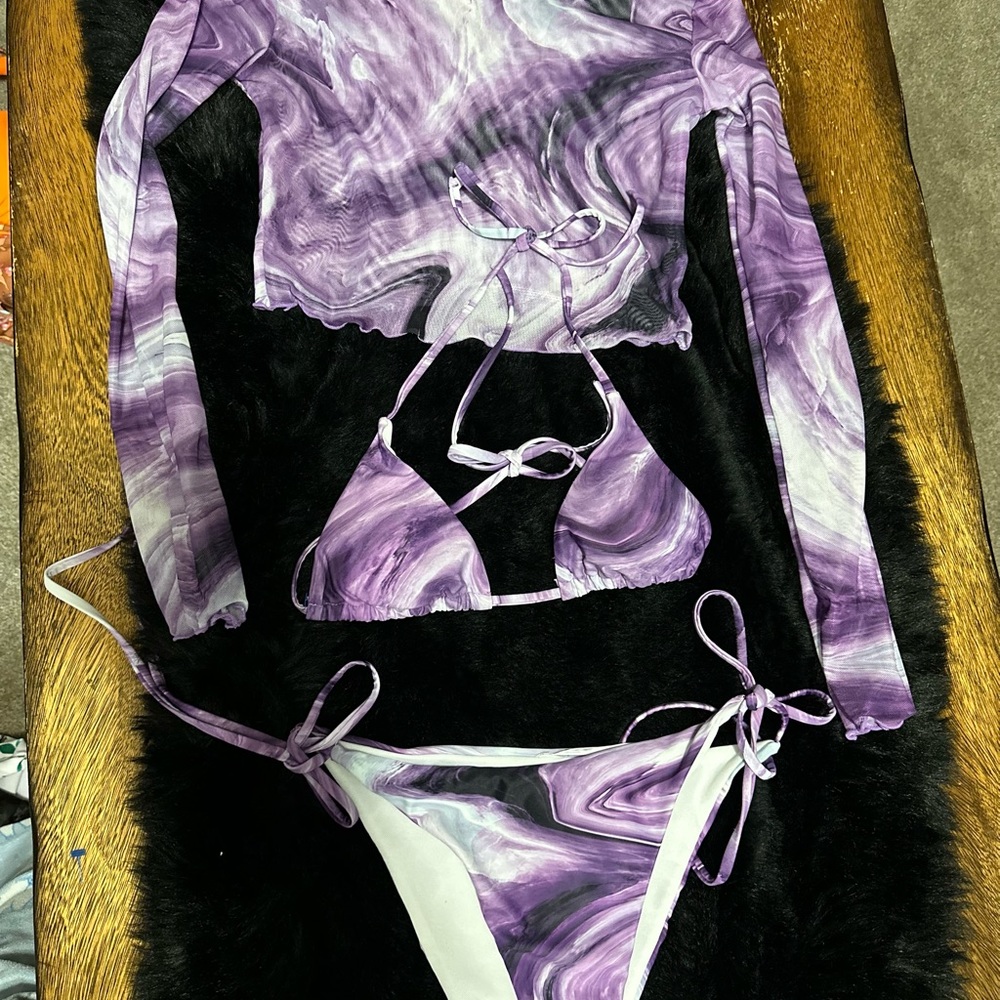 Women's Long Sleeve Bikini Set 3 Piece Tie Dye Bathing Suit